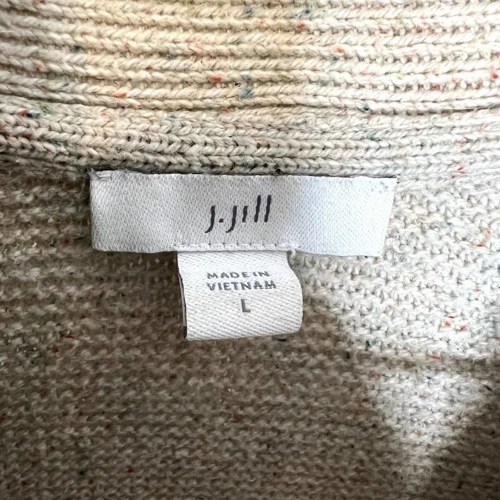J. JILL Women's Confetti Knit Open Front Cardigan Sweater Oatmeal Silk Blend L - Picture 8 of 12